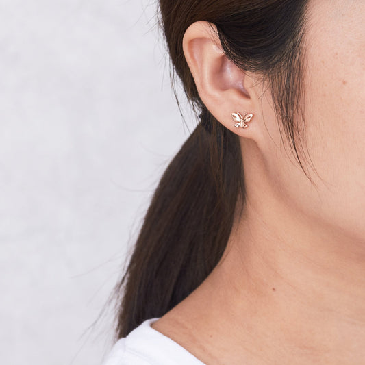 Rose Gold Plated Butterfly Stud Earrings