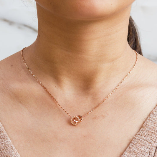 Rose Gold Plated Circle Link Necklace Created with Zircondia® Crystals