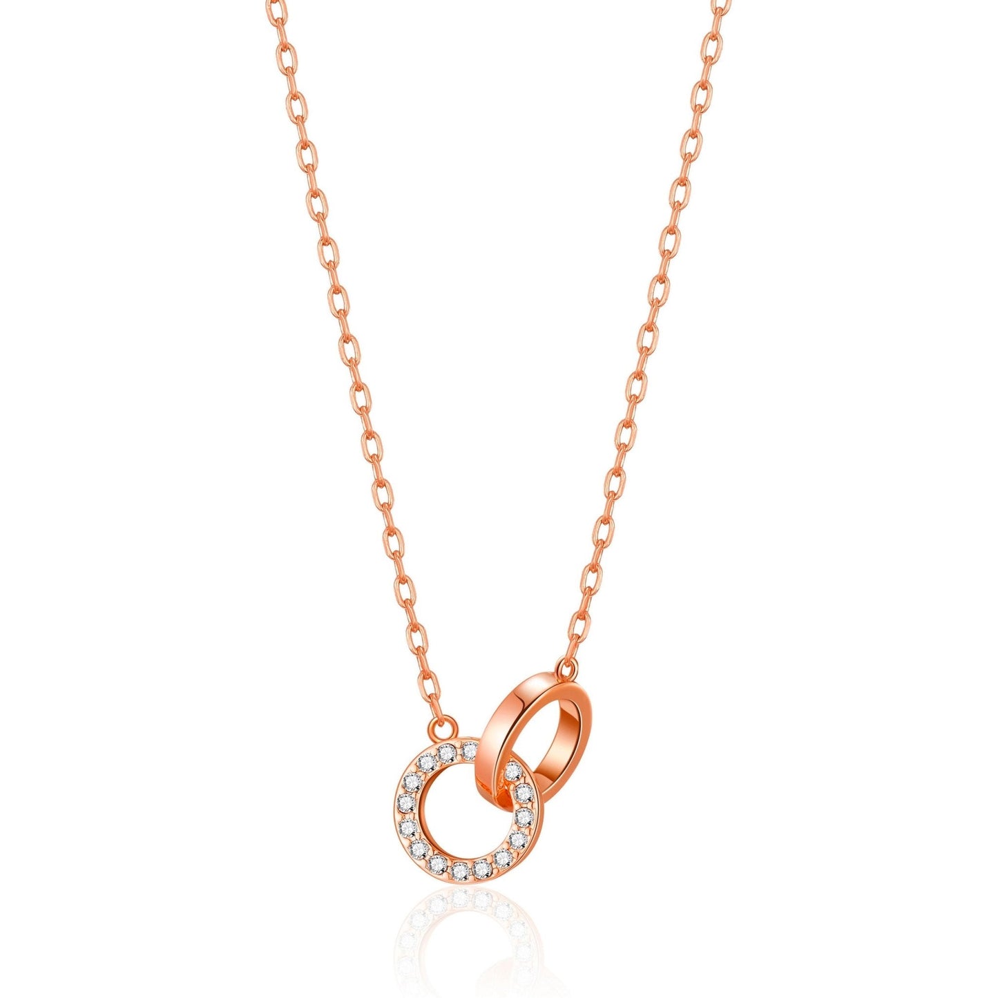 Rose Gold Plated Circle Link Necklace Created with Zircondia® Crystals