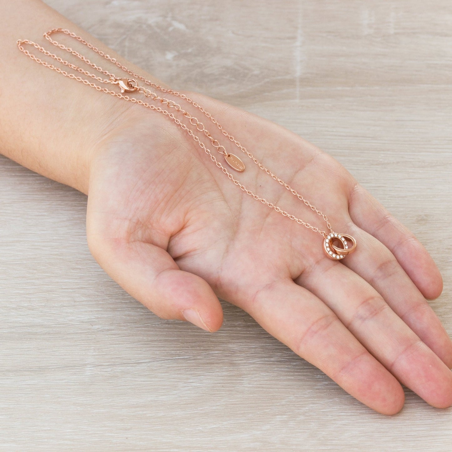 Rose Gold Plated Circle Link Necklace Created with Zircondia® Crystals