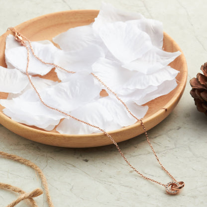 Rose Gold Plated Circle Link Necklace Created with Zircondia® Crystals