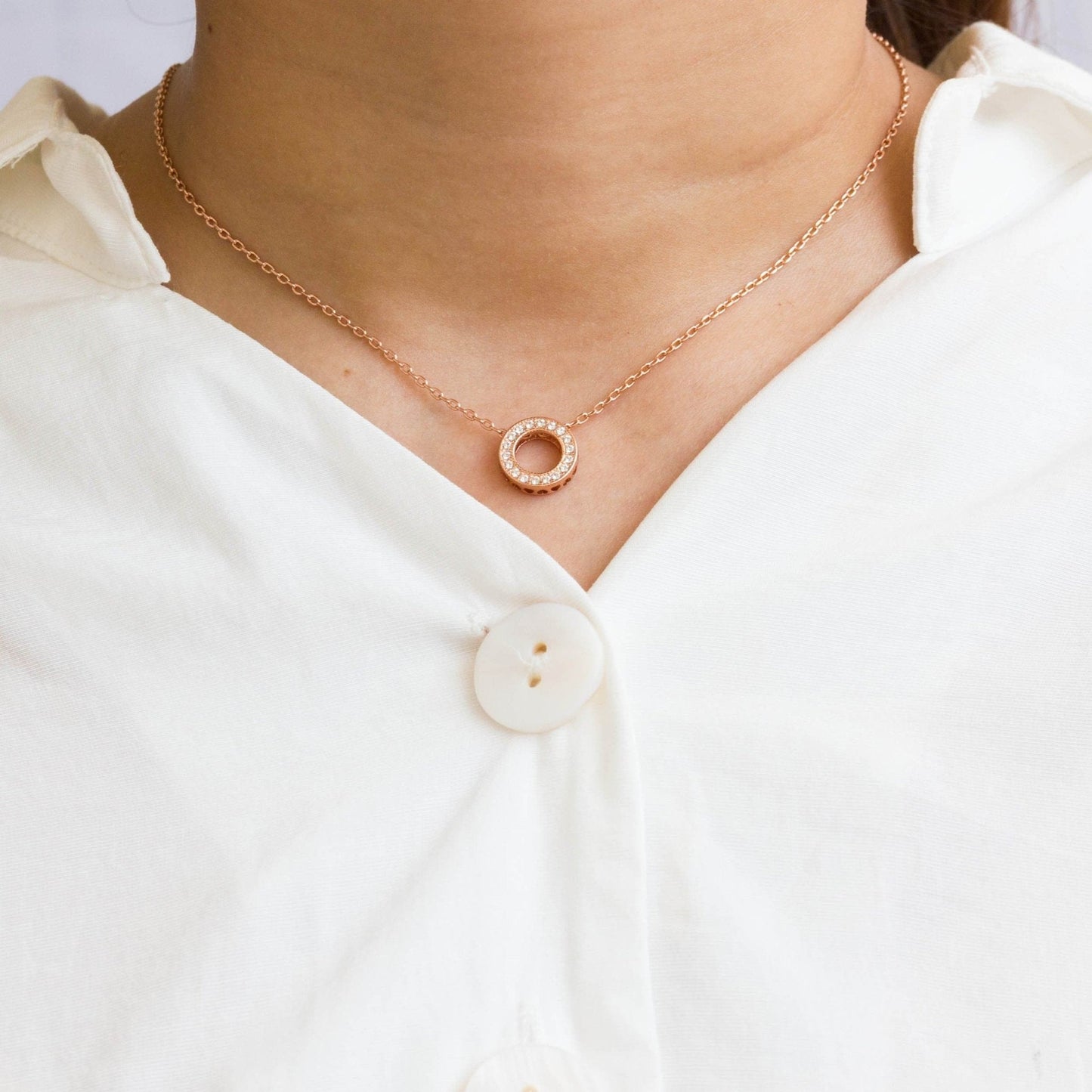 Rose Gold Plated Circle of Life Necklace Created with Zircondia® Crystals