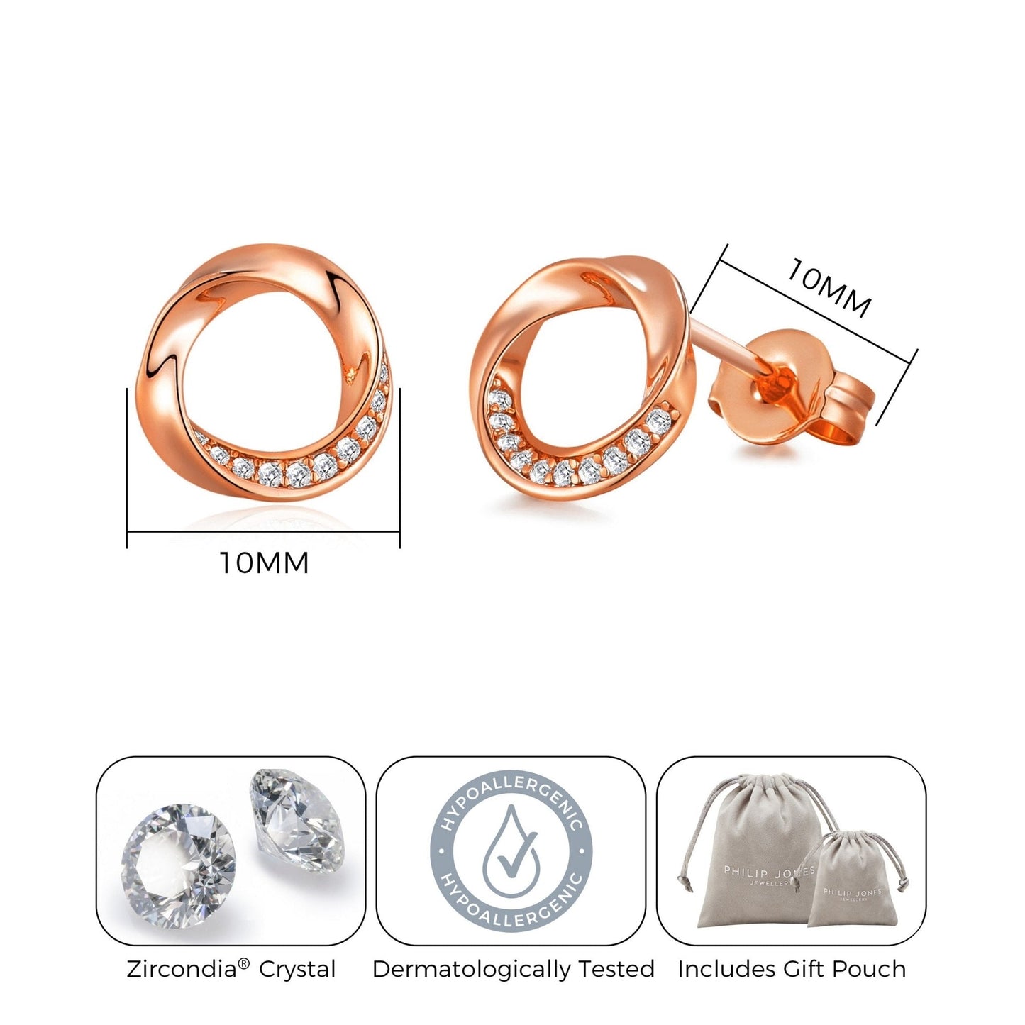 Rose Gold Plated Circle Twist Earrings Created with Zircondia® Crystals