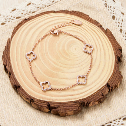 Rose Gold Plated Clover Bracelet Created with Zircondia® Crystals