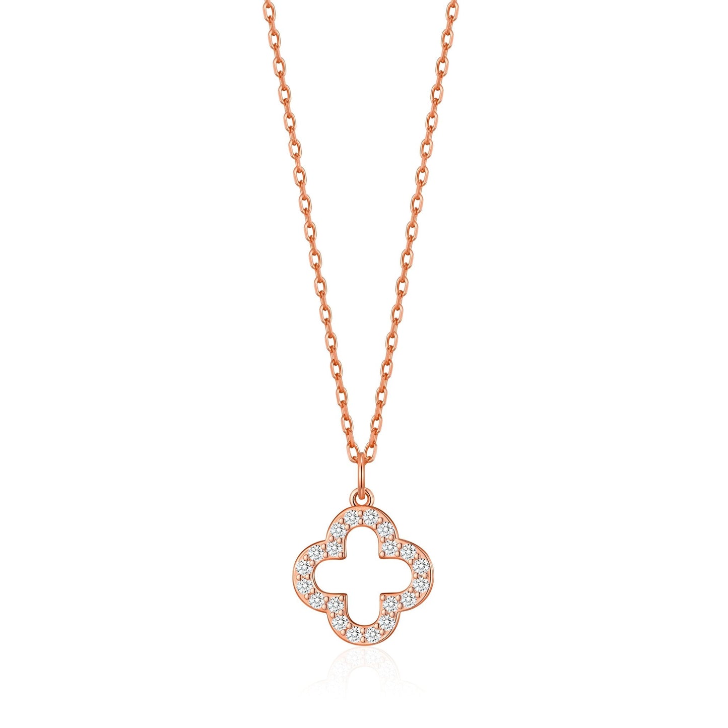 Rose Gold Plated Clover Necklace Created with Zircondia® Crystals