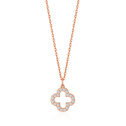 Rose Gold Plated Clover Necklace Created with Zircondia® Crystals
