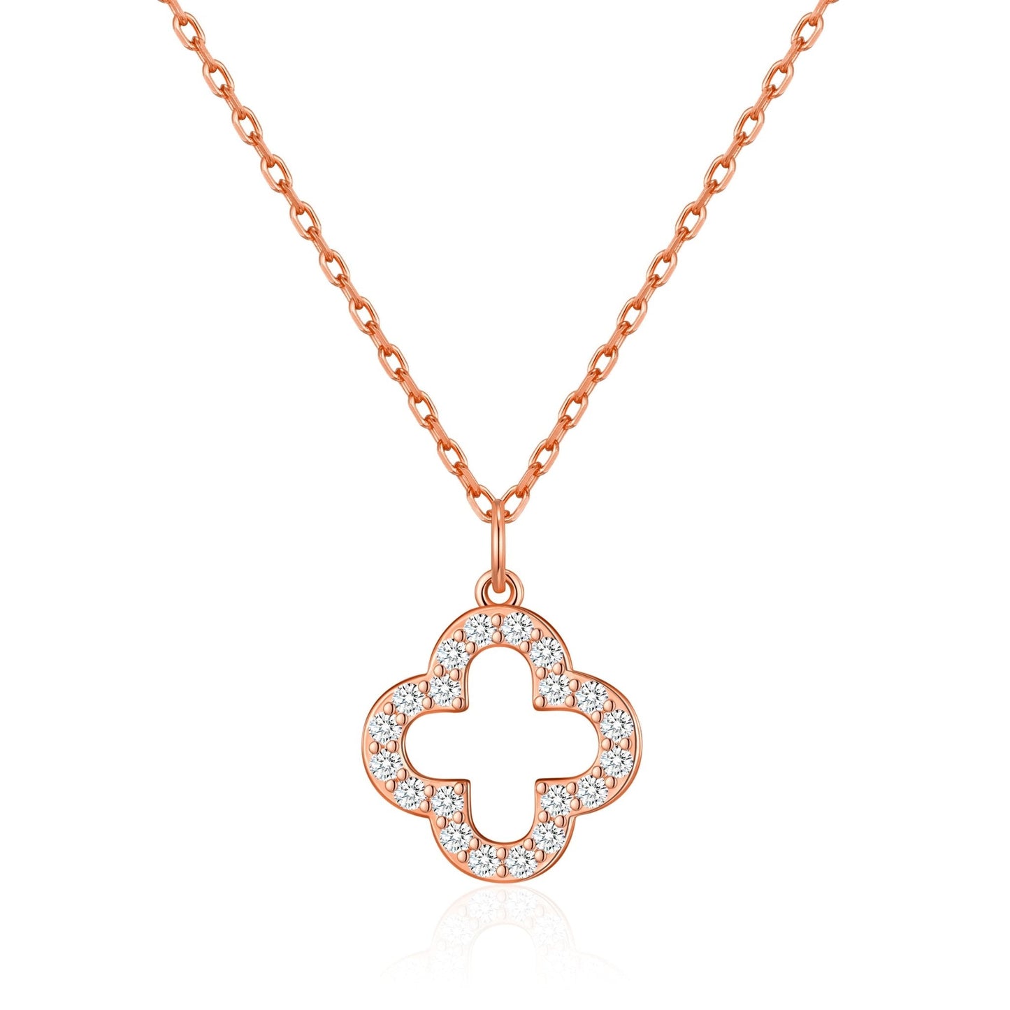Rose Gold Plated Clover Necklace Created with Zircondia® Crystals