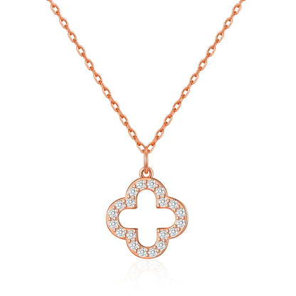 Rose Gold Plated Clover Necklace Created with Zircondia® Crystals