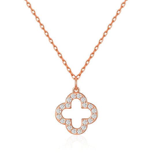 Rose Gold Plated Clover Necklace Created with Zircondia® Crystals