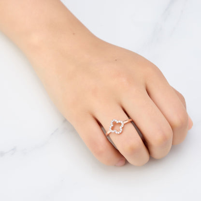 Rose Gold Plated Clover Ring Created with Zircondia® Crystals