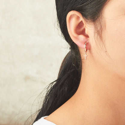 Rose Gold Plated Cross Charm Hoop Earrings