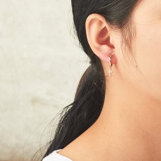 Rose Gold Plated Cross Charm Hoop Earrings