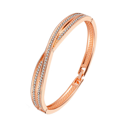Rose Gold Plated Crossover Bangle Created with Zircondia® Crystals (7 Inch)