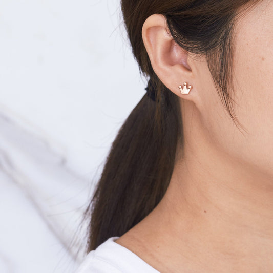 Rose Gold Plated Crown Stud Earrings