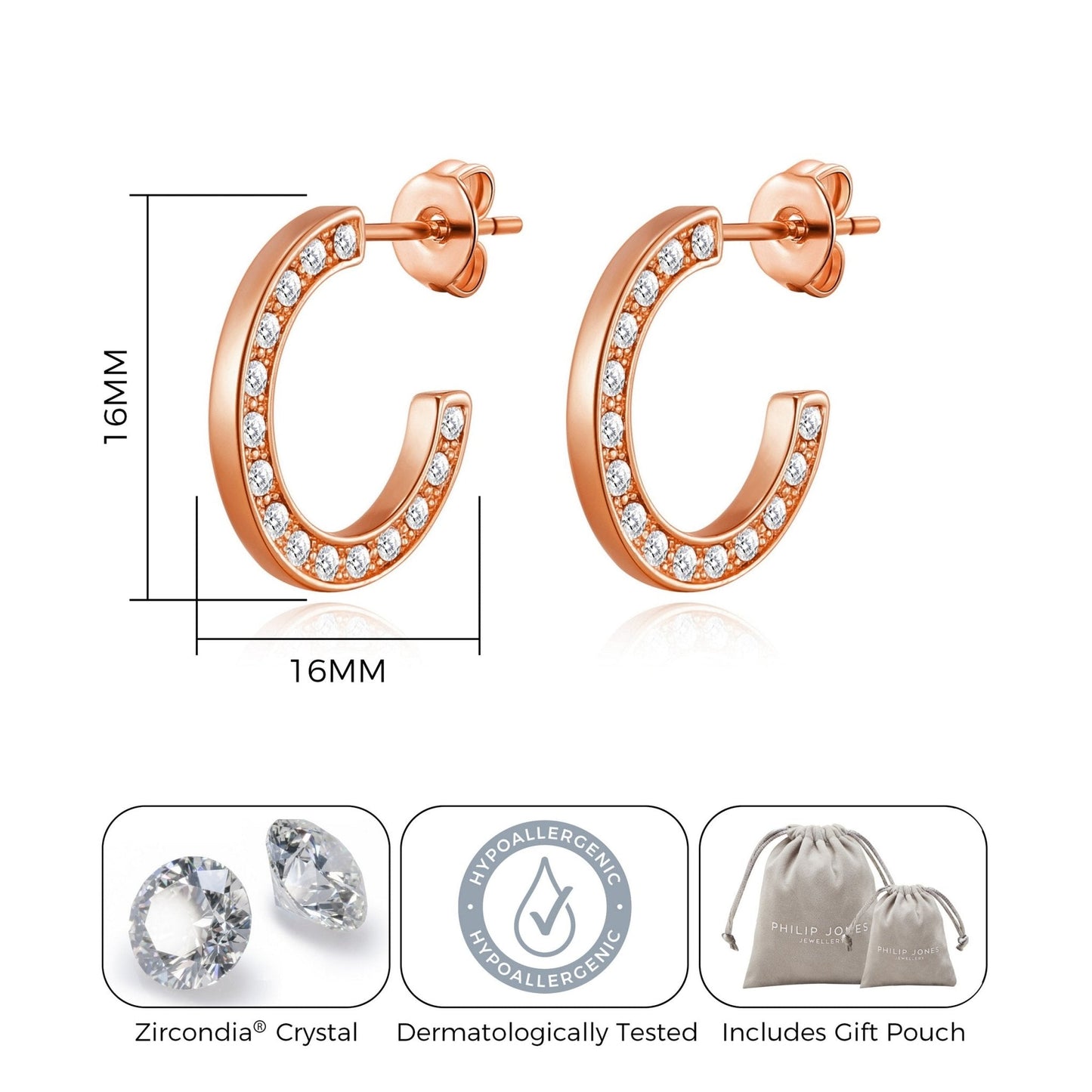 Rose Gold Plated Crystal Edge Hoop Earrings Created With Zircondia® Crystals