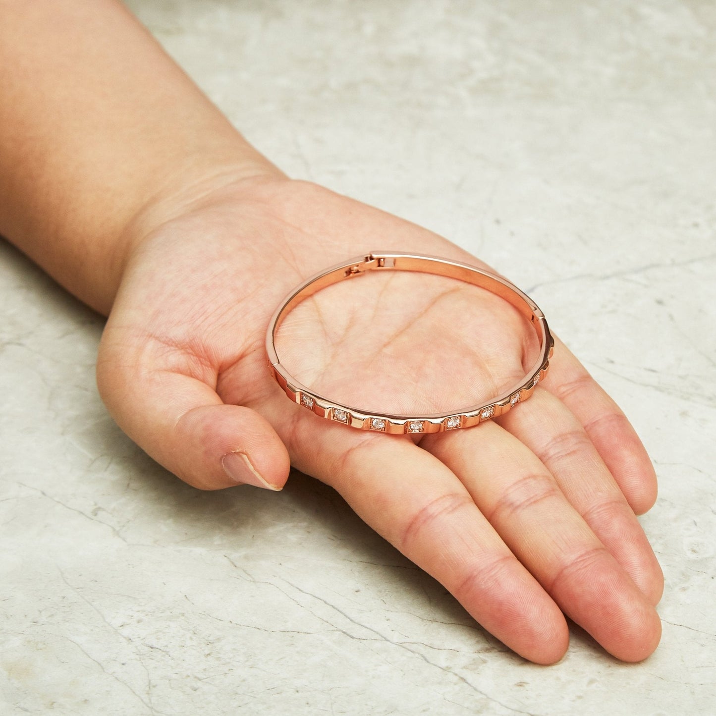 Rose Gold Plated Cubic Bangle Created with Zircondia® Crystals (7 Inch)