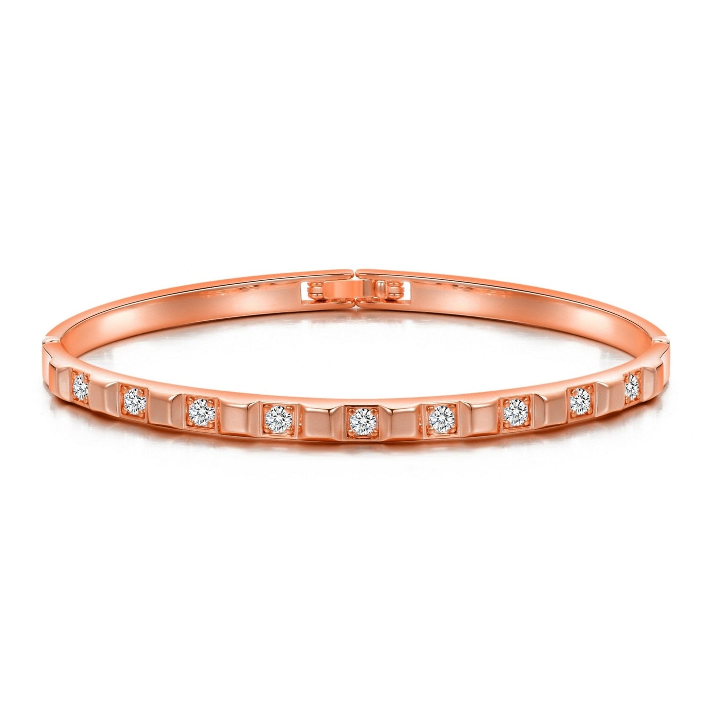 Rose Gold Plated Cubic Bangle Created with Zircondia® Crystals (7 Inch)
