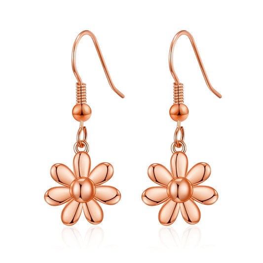 Rose Gold Plated Daisy Drop Earrings