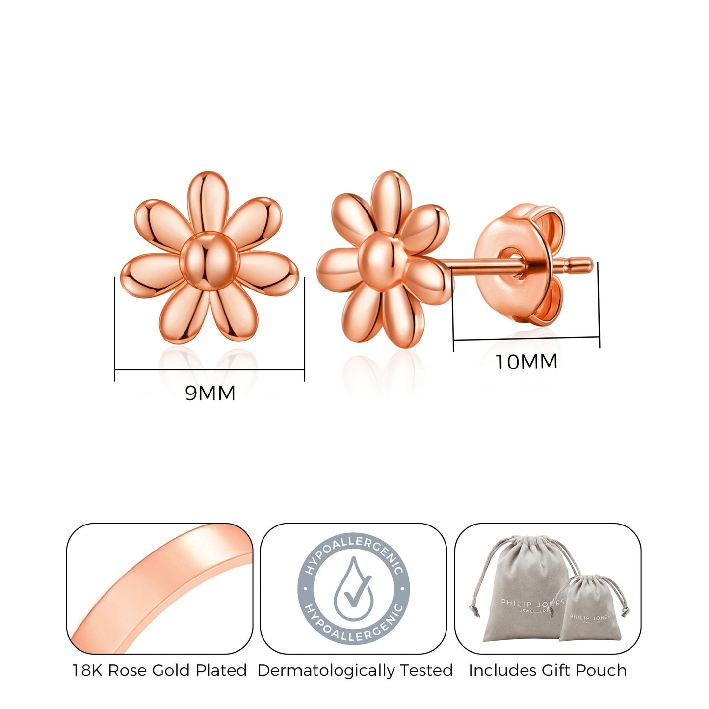 Rose Gold Plated Daisy Earrings