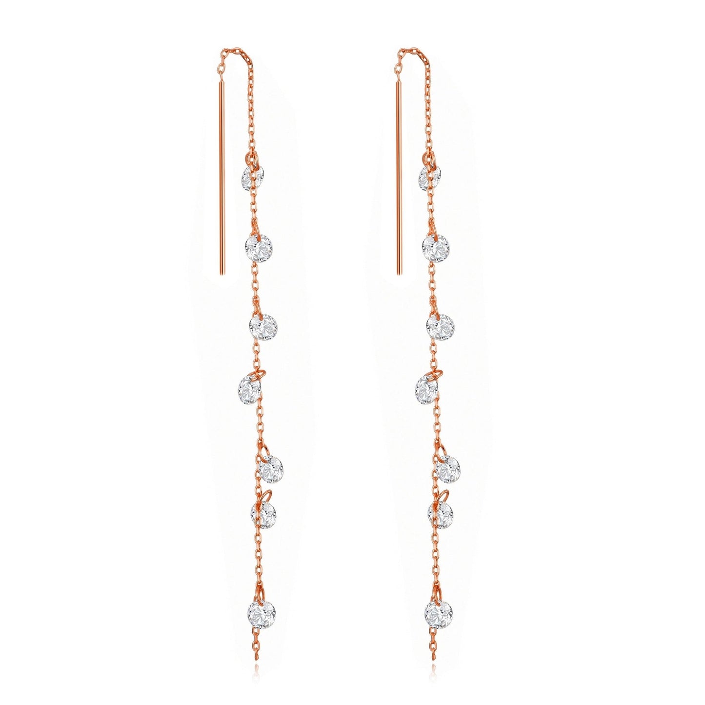 Rose Gold Plated Dangle Thread Earrings Created with Zircondia® Crystals