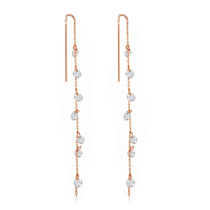Rose Gold Plated Dangle Thread Earrings Created with Zircondia® Crystals