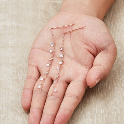 Rose Gold Plated Dangle Thread Earrings Created with Zircondia® Crystals