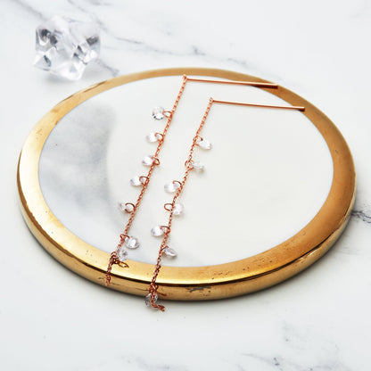 Rose Gold Plated Dangle Thread Earrings Created with Zircondia® Crystals