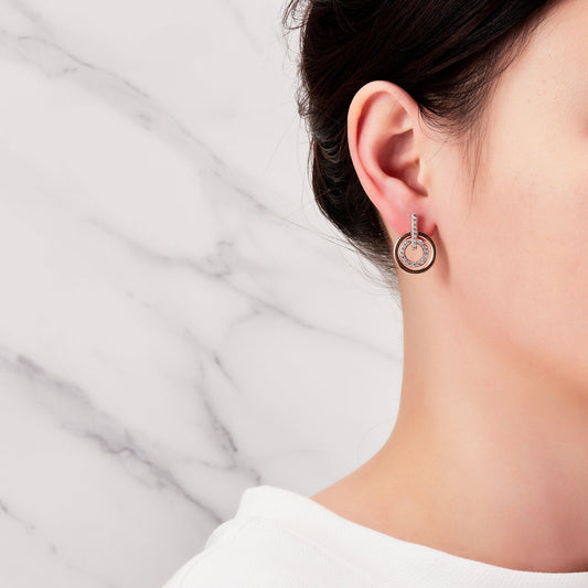 Rose Gold Plated Double Circle Drop Earrings Created with Zircondia® Crystals
