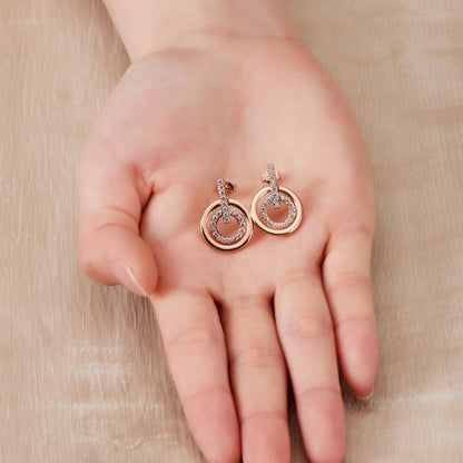 Rose Gold Plated Double Circle Drop Earrings Created with Zircondia® Crystals