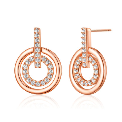 Rose Gold Plated Double Circle Drop Earrings Created with Zircondia® Crystals