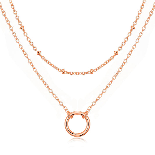 Rose Gold Plated Double Layered Circle Necklace