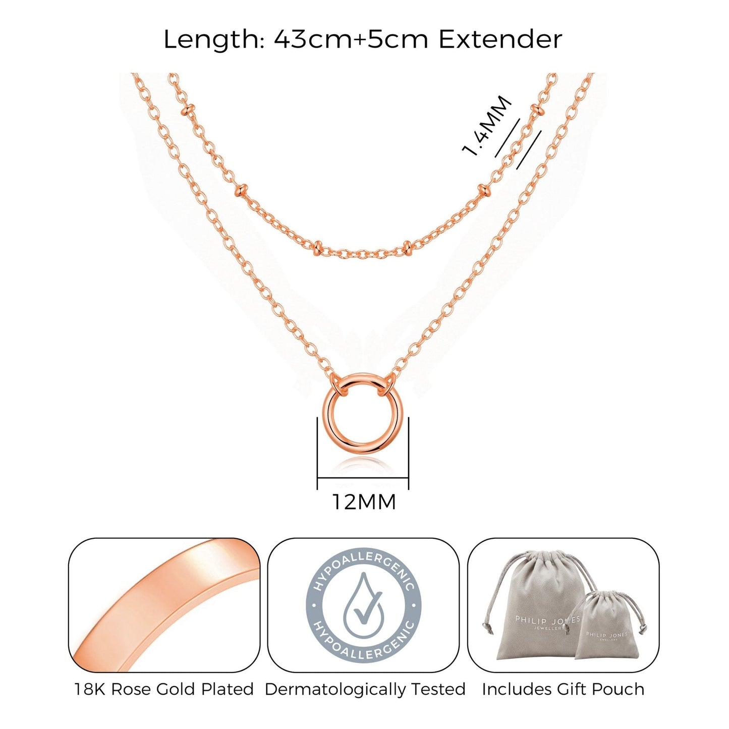 Rose Gold Plated Double Layered Circle Necklace