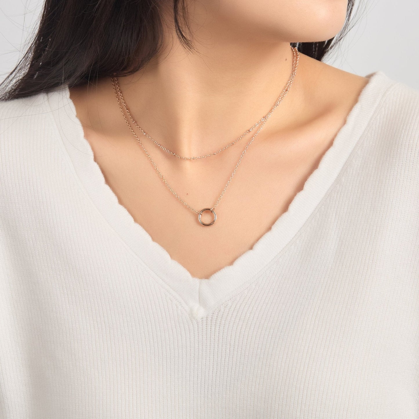 Rose Gold Plated Double Layered Circle Necklace
