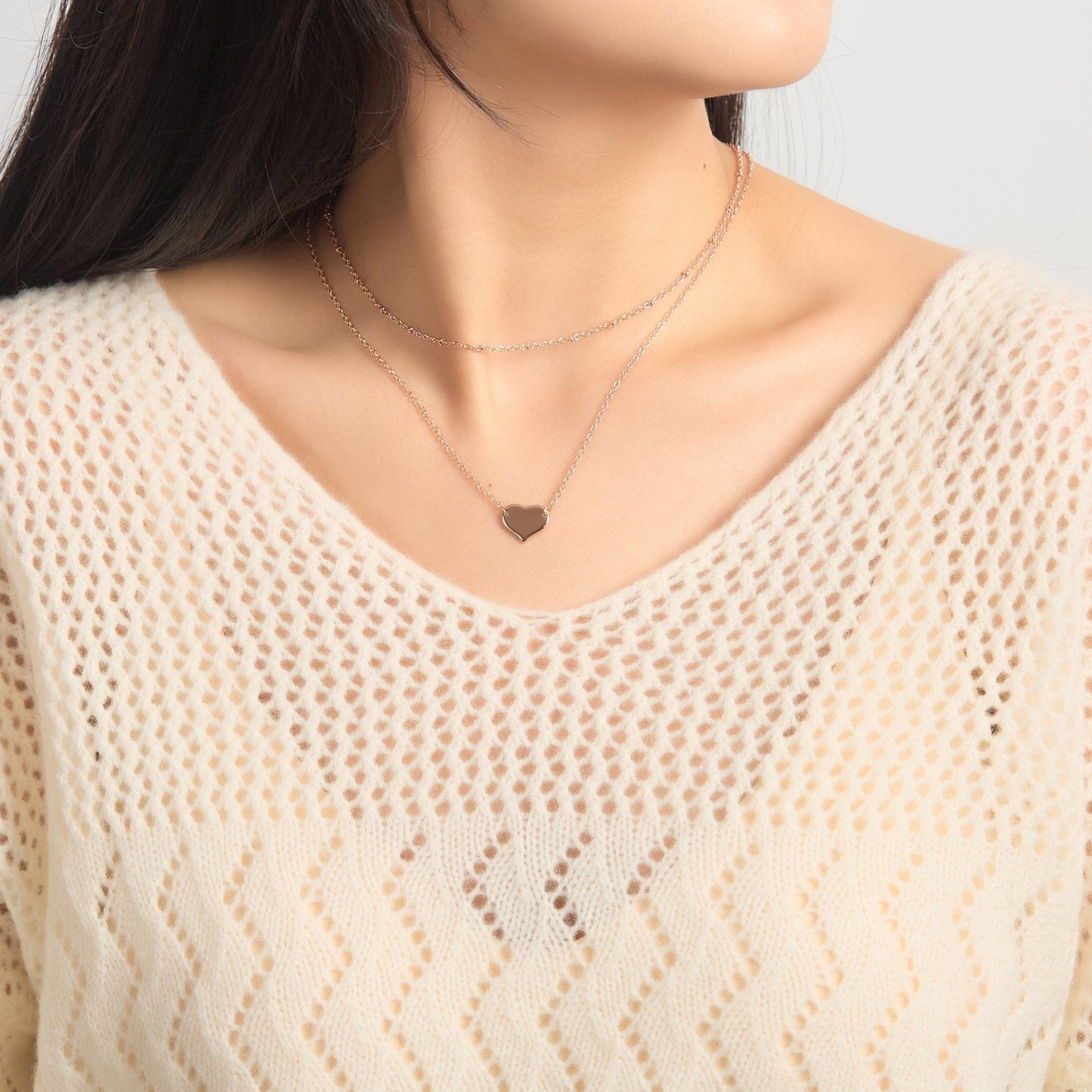 Rose Gold Plated Double Layered Heart Necklace
