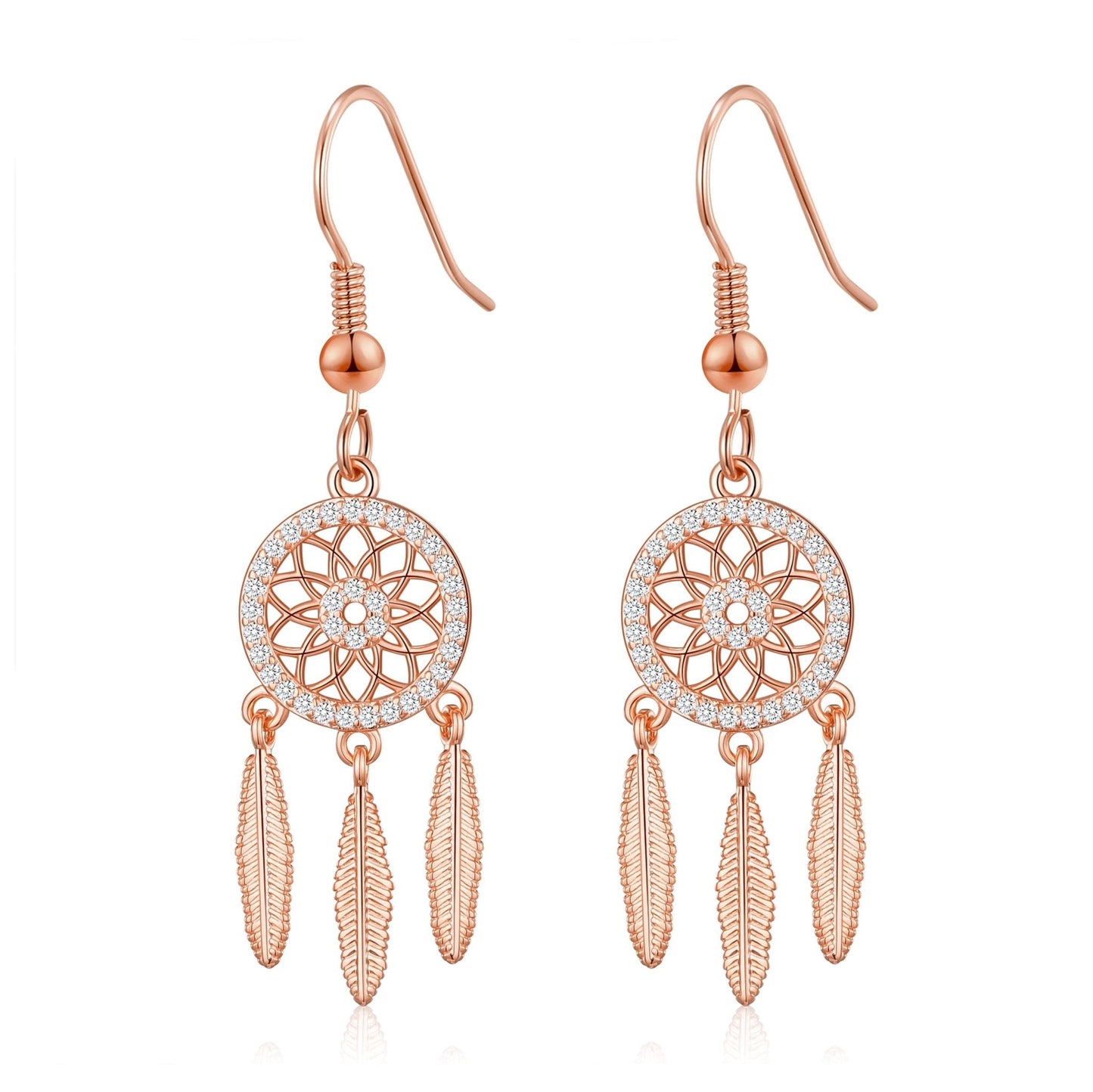 Rose Gold Plated Dream Catcher Drop Earrings Created with Zircondia® Crystals