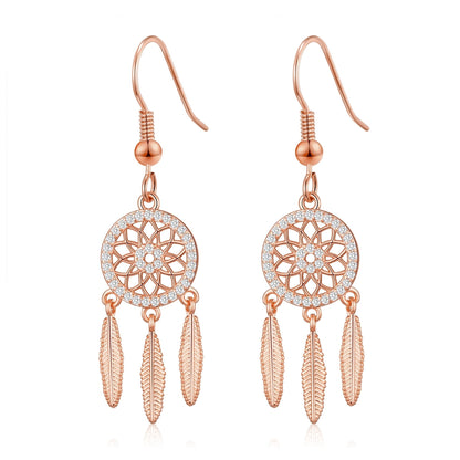 Rose Gold Plated Dream Catcher Drop Earrings Created with Zircondia® Crystals