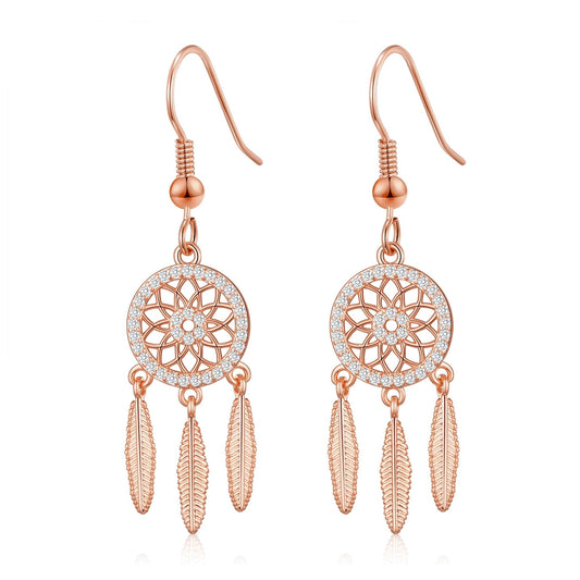 Rose Gold Plated Dream Catcher Drop Earrings Created with Zircondia® Crystals