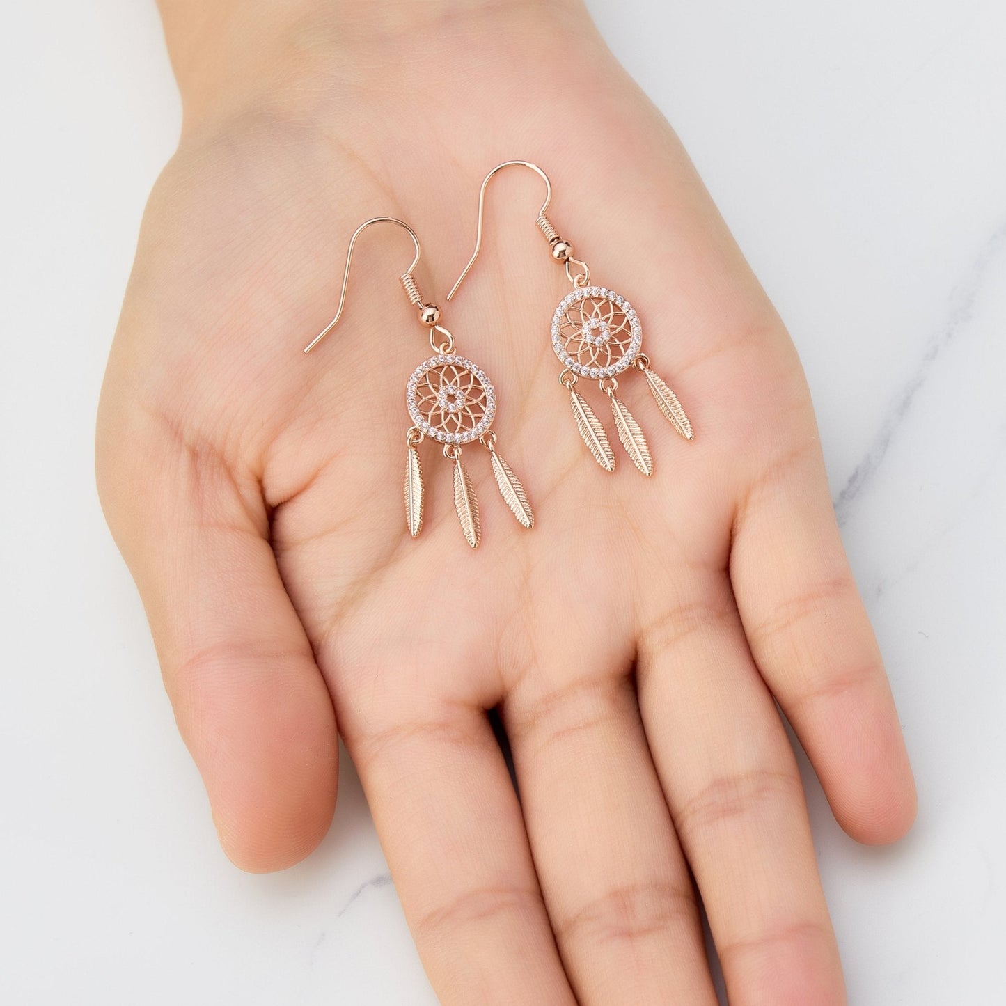 Rose Gold Plated Dream Catcher Drop Earrings Created with Zircondia® Crystals