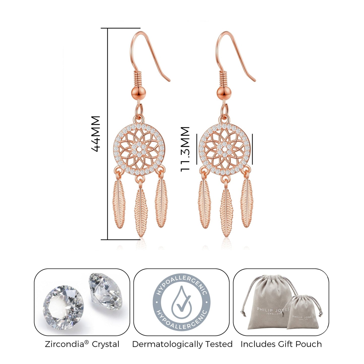 Rose Gold Plated Dream Catcher Drop Earrings Created with Zircondia® Crystals