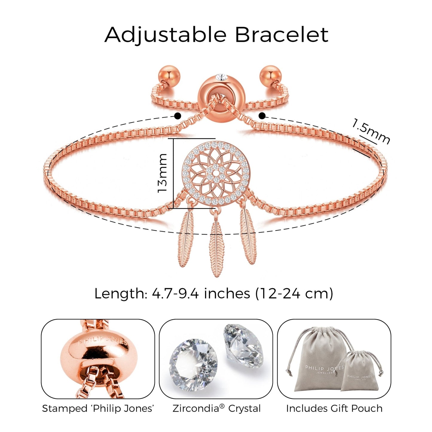 Rose Gold Plated Dream Catcher Friendship Bracelet Created with Zircondia® Crystals