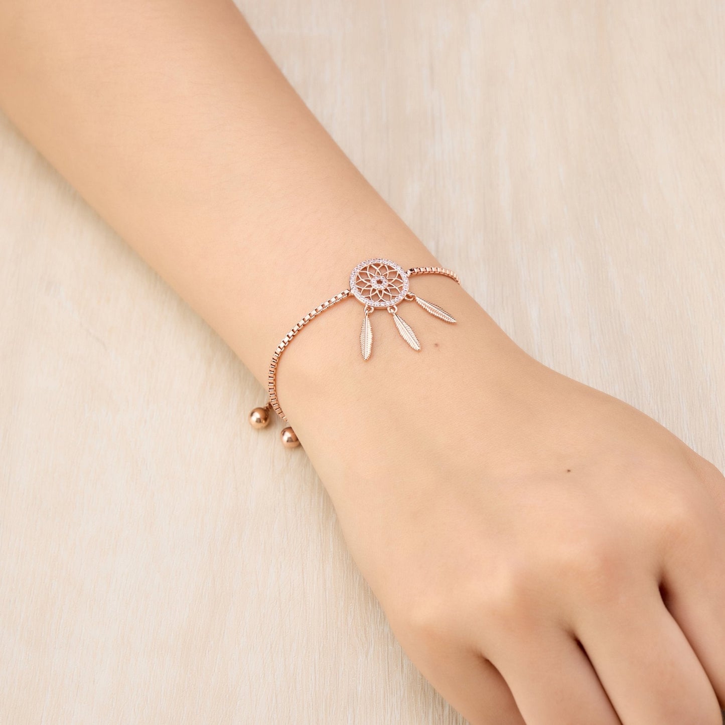 Rose Gold Plated Dream Catcher Friendship Bracelet Created with Zircondia® Crystals