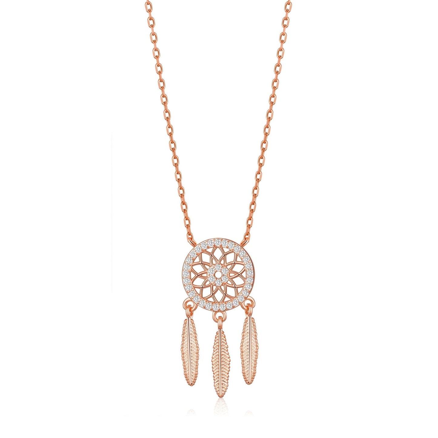 Rose Gold Plated Dream Catcher Necklace Created with Zircondia® Crystals