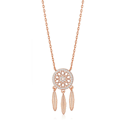 Rose Gold Plated Dream Catcher Necklace Created with Zircondia® Crystals