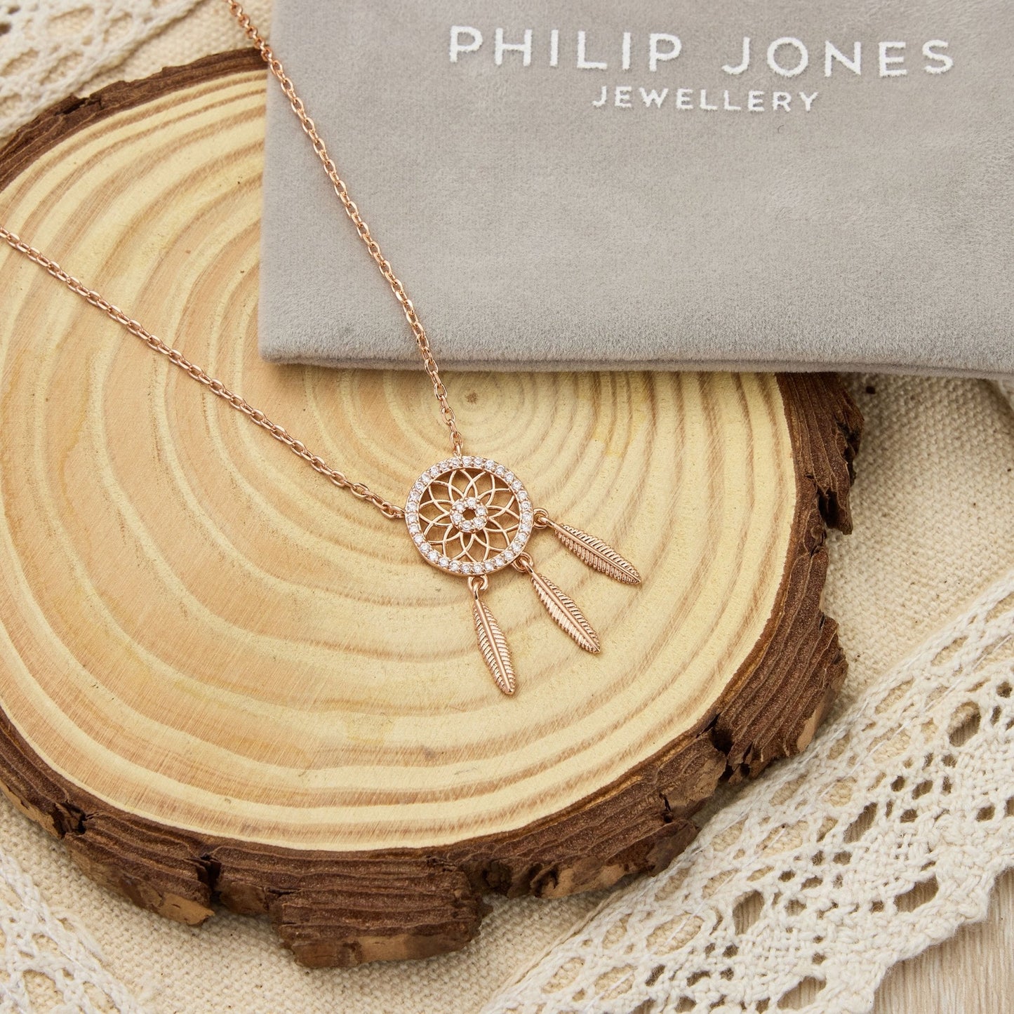 Rose Gold Plated Dream Catcher Necklace Created with Zircondia® Crystals