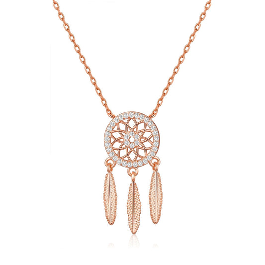 Rose Gold Plated Dream Catcher Necklace Created with Zircondia® Crystals