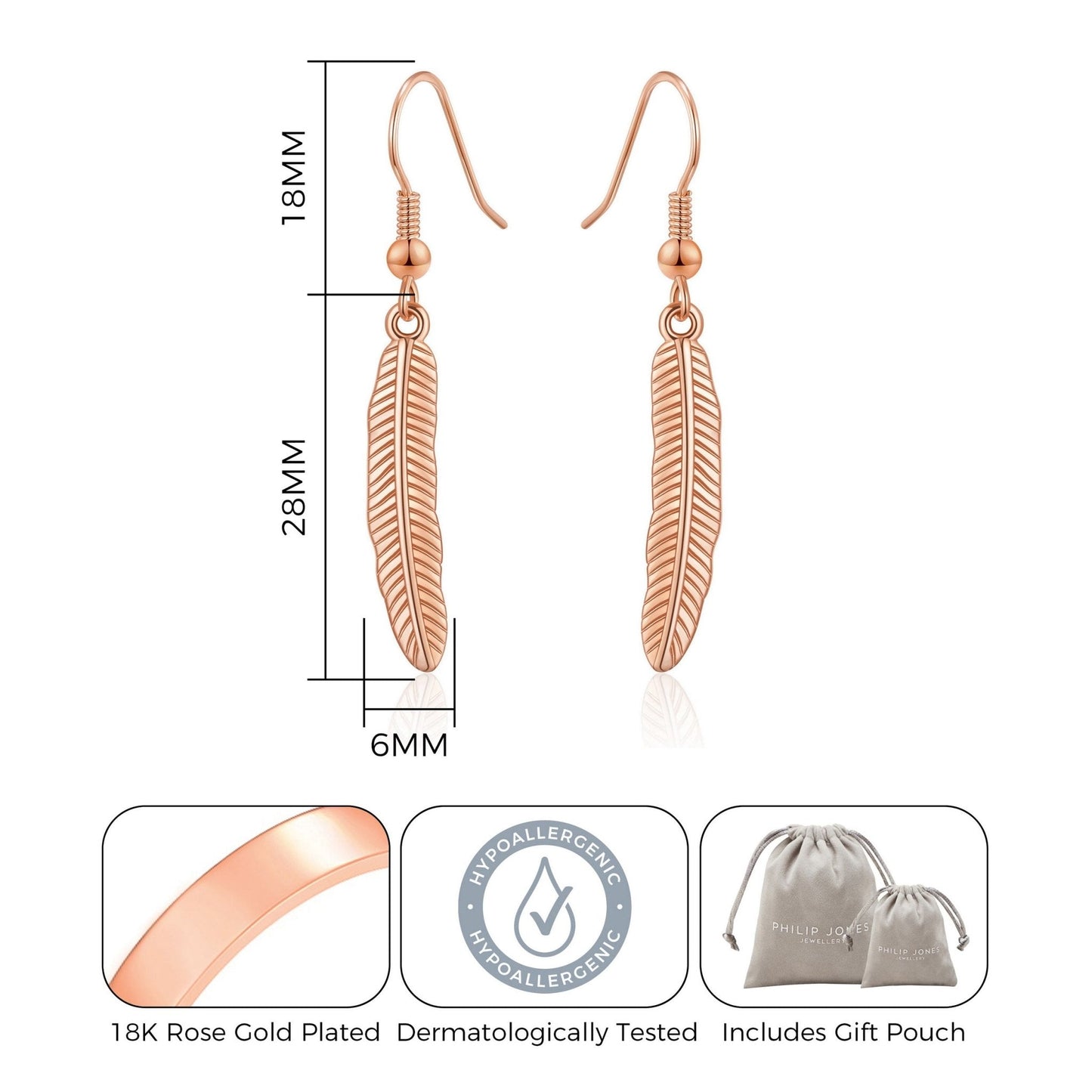Rose Gold Plated Feather Earrings