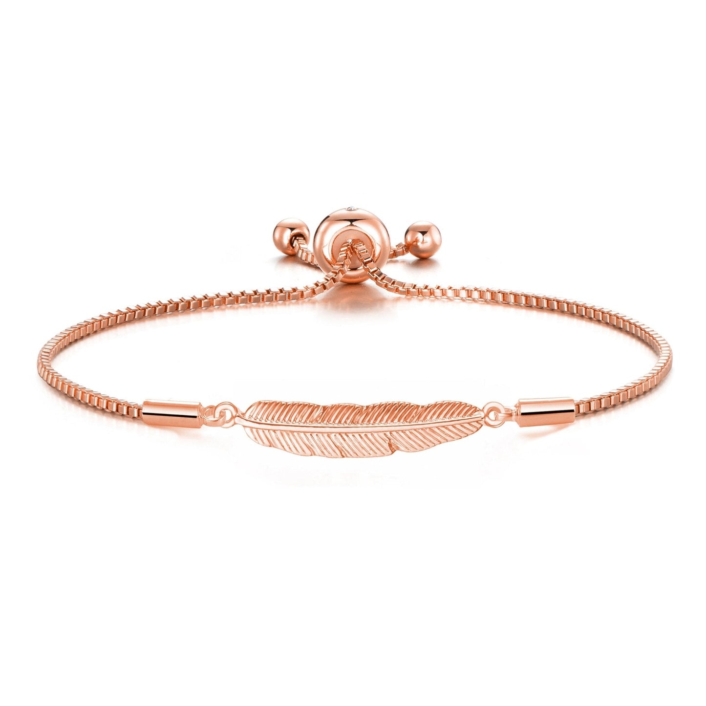 Rose Gold Plated Feather Friendship Bracelet Created with Zircondia® Crystals