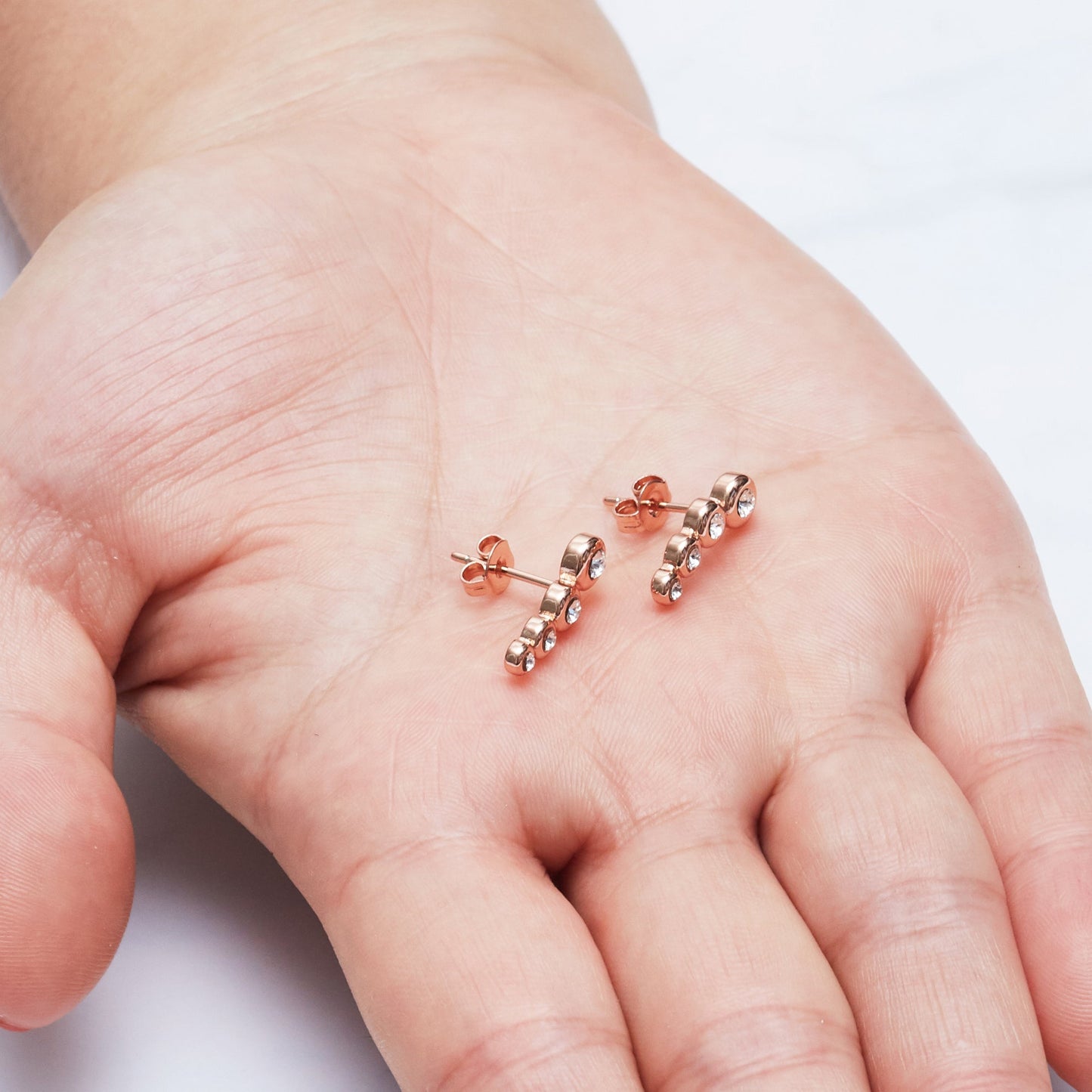 Rose Gold Plated Four Stone Climber Earrings Created With Zircondia® Crystals