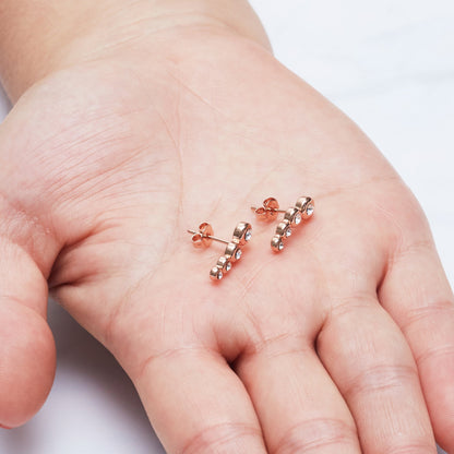 Rose Gold Plated Four Stone Climber Earrings Created With Zircondia® Crystals