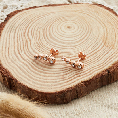 Rose Gold Plated Four Stone Climber Earrings Created With Zircondia® Crystals